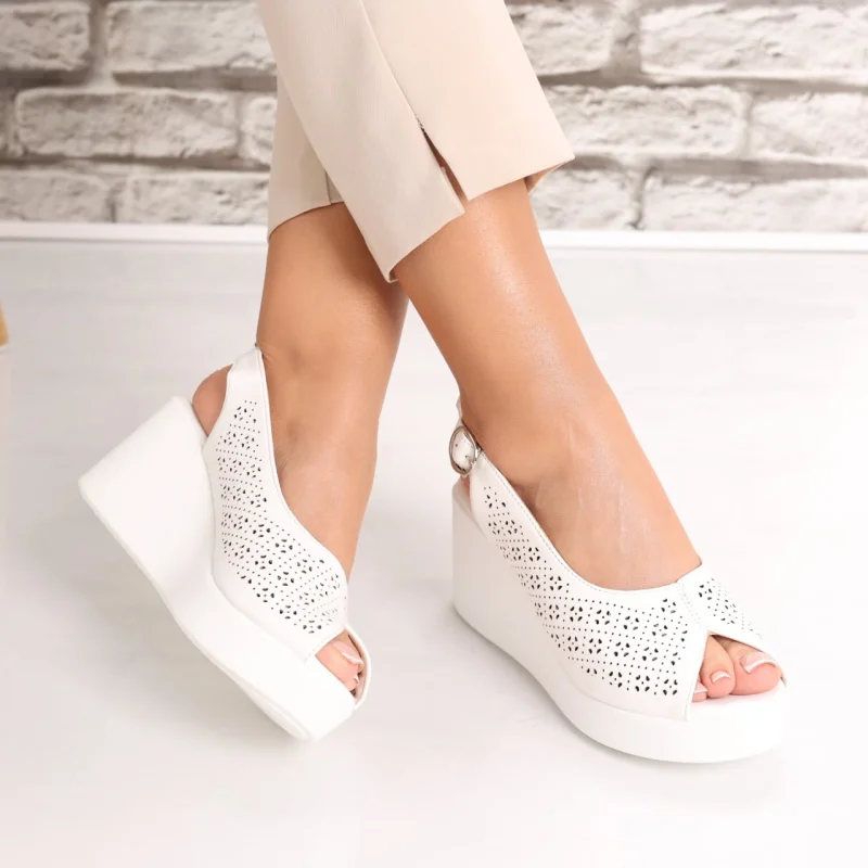 Sandale dama cu platforma Albe din Piele Ecologica Aserna