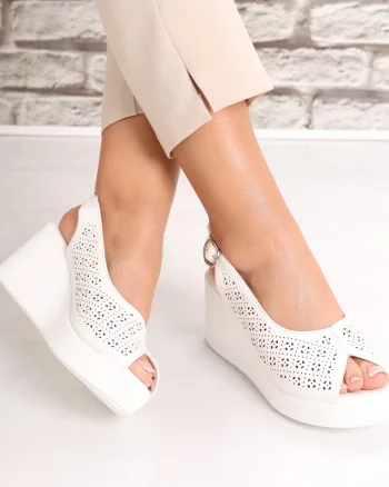 Sandale dama cu platforma Albe din Piele Ecologica Aserna