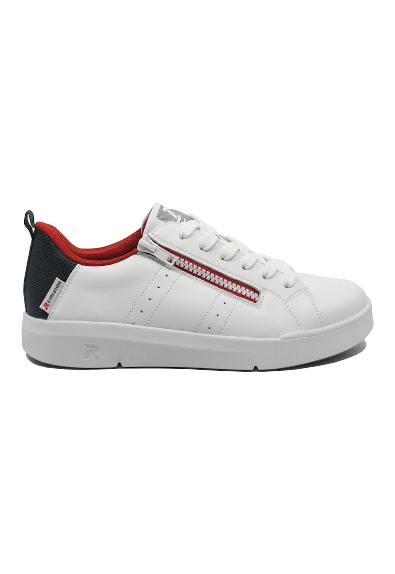 Pantofi sport dama  din piele naturala, albi cu detalii rosii contrast RIK41906-80, Alb