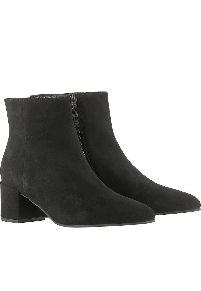 Botine cu toc dama Hogl, piele intoarsa, negru