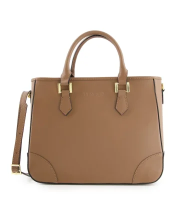 Geanta shopper din piele naturala,  maro, 33x26x11cm, 3 compartimente interioare, curea detasabila max 115cm
