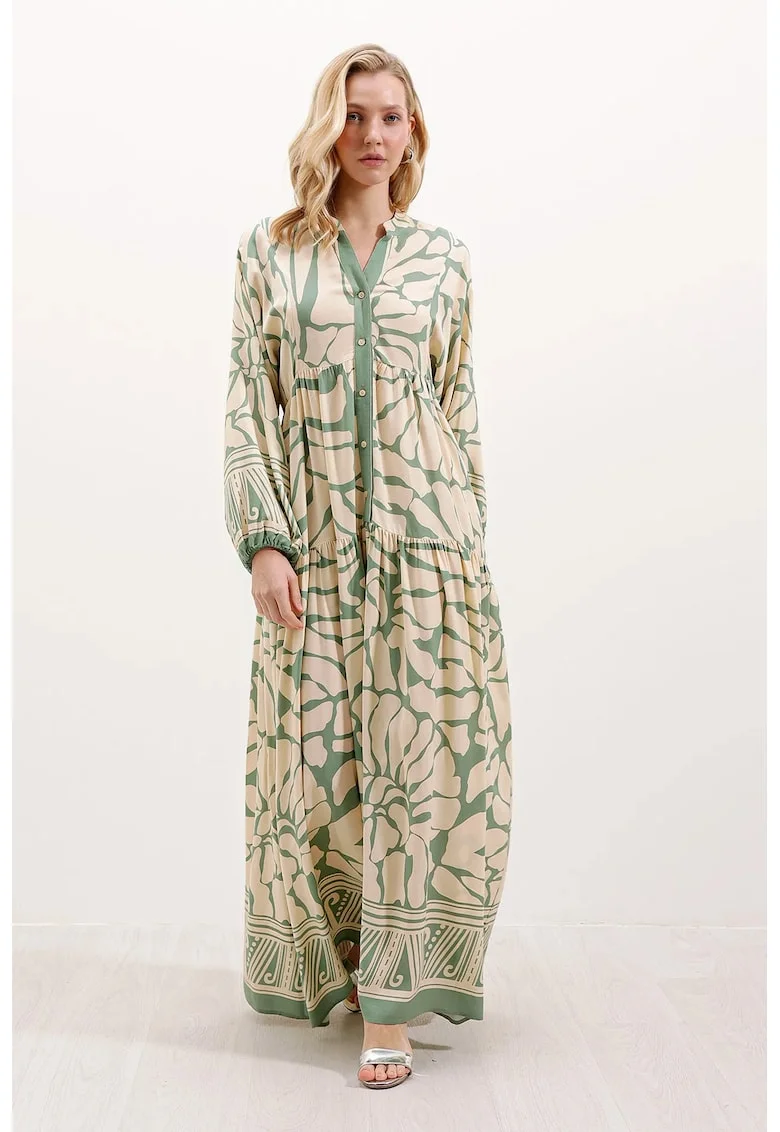 Rochie maxi HiCCUP BDART, decolteu în V, Verde lime