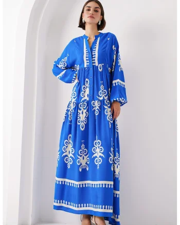 Rochie maxi HiCCUP BDART, decolteu in V, captusita, textil, albastru