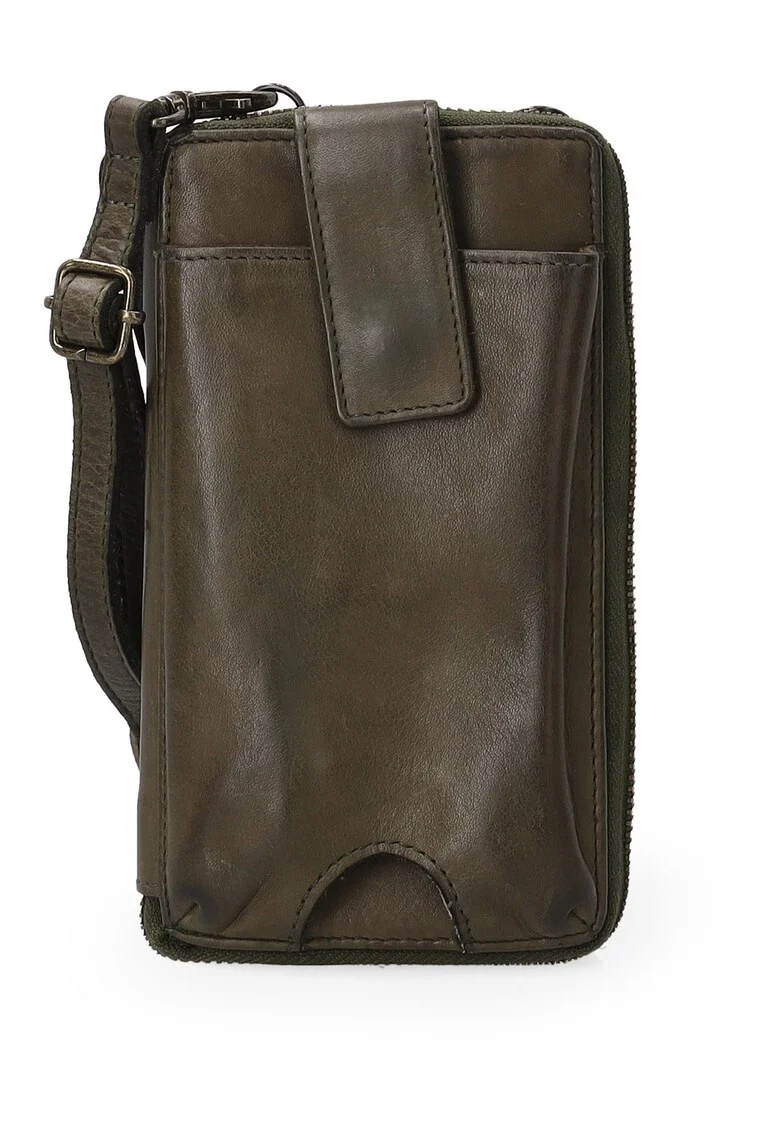 Portofel dama  din piele naturala verde, 10x18cm, cu 2 buzunare externe, inchidere cu fermoar