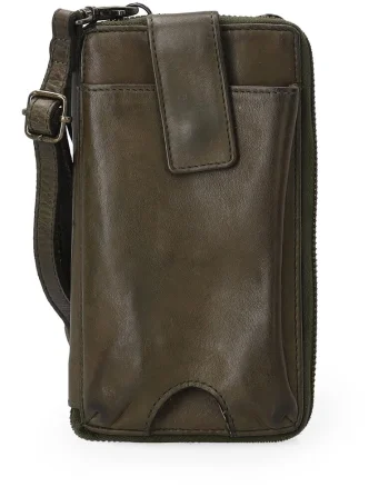 Portofel dama  din piele naturala verde, 10x18cm, cu 2 buzunare externe, inchidere cu fermoar