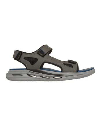 , Sandale cu talpa plata si inchidere velcro, Negru/Gri inchis