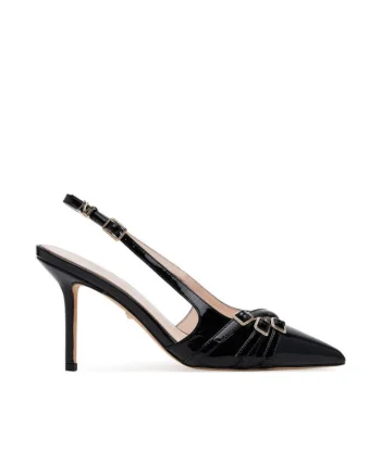 Sandale cu toc dama,  piele naturala, negru