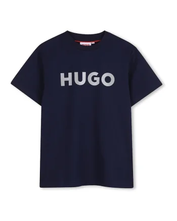 Tricou cu decolteu la baza gatului si imprimeu logo pe piept, Albastru ultramarin