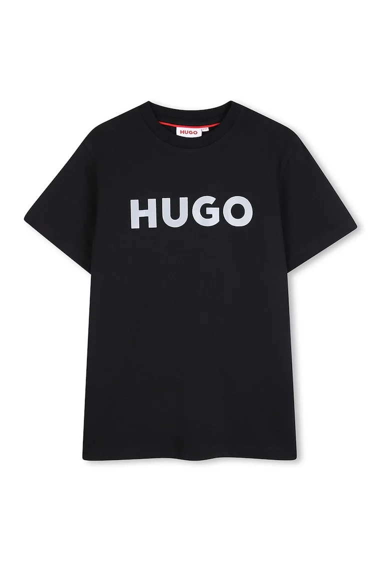 Tricou cu decolteu la baza gatului si imprimeu logo pe piept, Alb/Negru