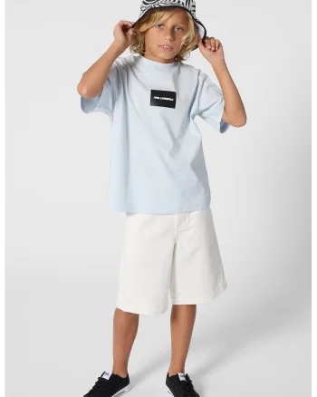 Tricou cu imprimeu si maneci cazute, Albastru pastel/Negru stins/Alb murdar