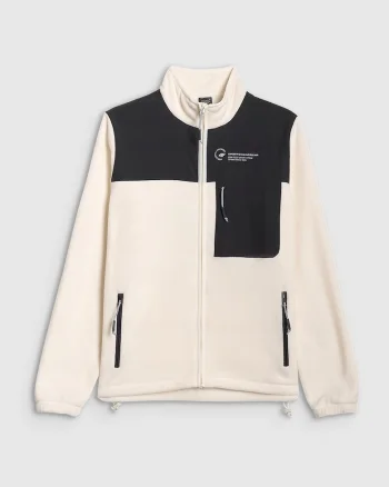 Hanorac barbati  polar cu guler inalt, bej, regular
