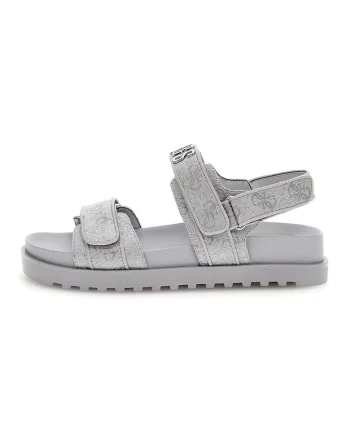 Sandale cu model logo si inchidere velcro, Argintiu