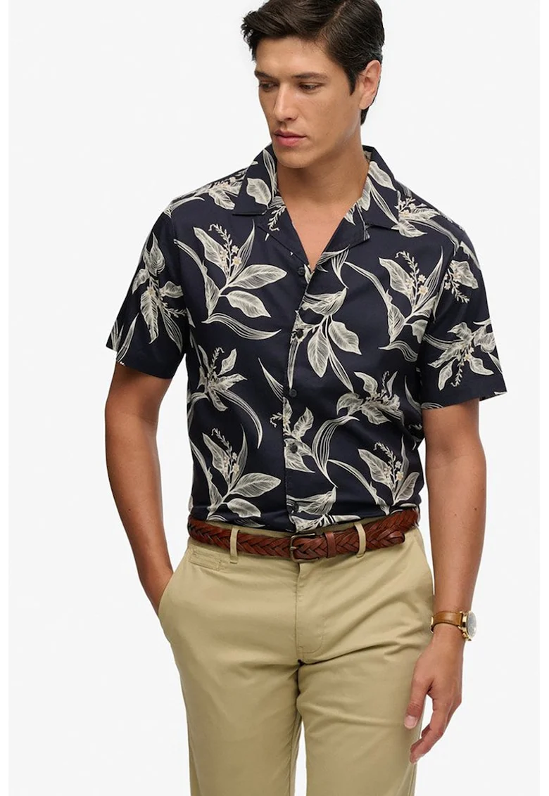 Camasa regular fit cu model floral, Albastru ultramarin/Alb murdar