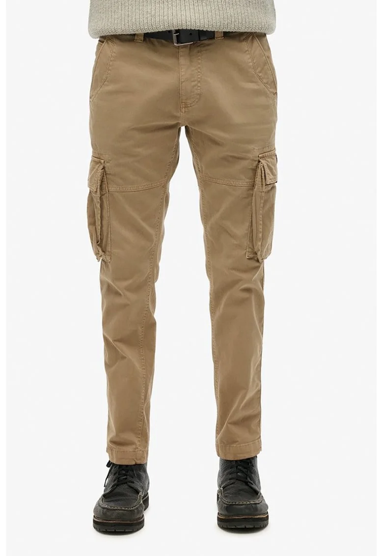 Pantaloni cargo cu model uni, Maro camel