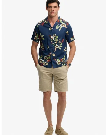 Camasa regular fit cu model floral, Albastru inchis/Verde pal