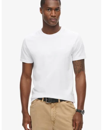 Tricou din bumbac cu decolteu la baza gatului so logo brodat, Alb optic