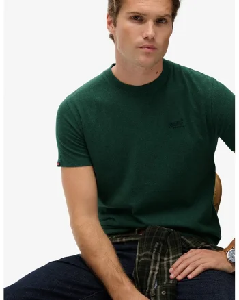 Tricou din bumbac cu decolteu la baza gatului so logo brodat, Verde inchis