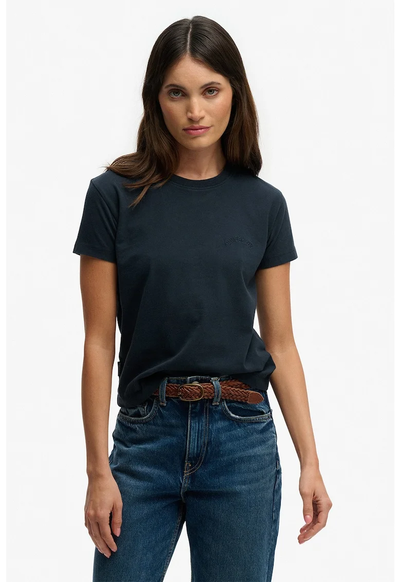 Tricou din bumbac cu decolteu la baza gatului, Albastru ultramarin