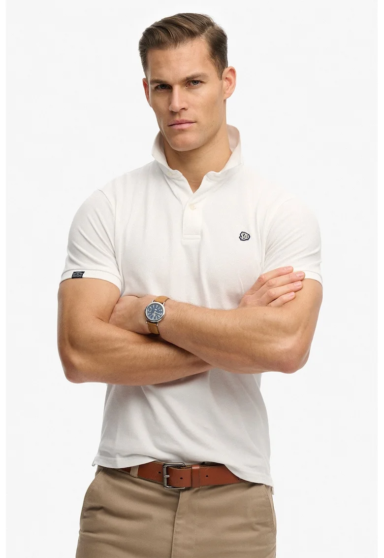 Tricou regular fit cu guler polo, Alb
