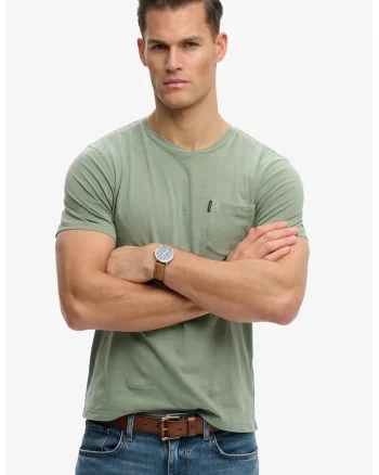 Tricou cu decolteu la baza gatului si buzunar pe piept, Verde sparanghel