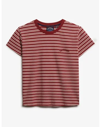 Tricou de bumbac cu dungi, Alb/Rosu inchis