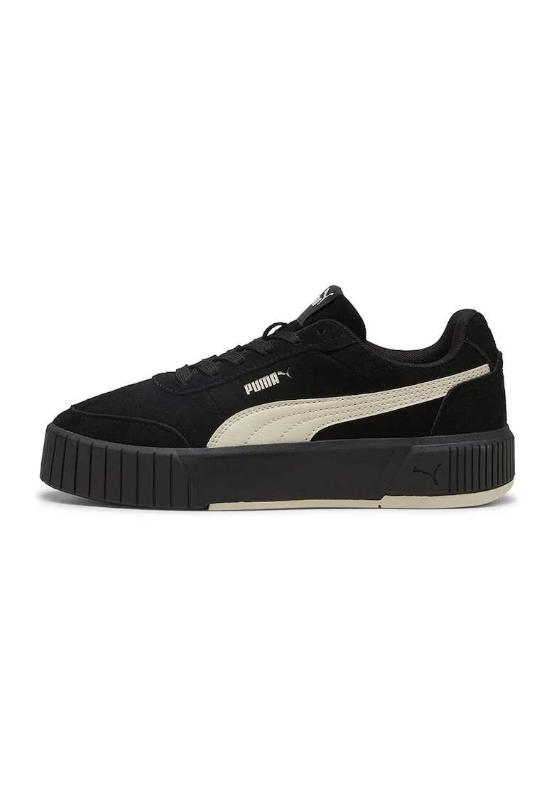 Pantofi sport flatform Carina Mia de piele intoarsa cu garnituri de piele ecologica, Negru/Crem