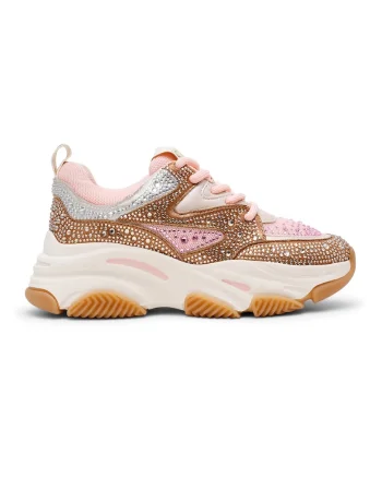 Pantofi sport cu aplicatii de strasuri, Maro scortisoara/Roz pastel/Argintiu
