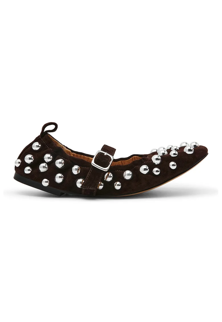 Pantofi Mary Jane din piele intoarsa cu nituri Sunrays, Maro inchis
