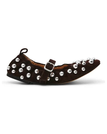 Pantofi Mary Jane din piele intoarsa cu nituri Sunrays, Maro inchis