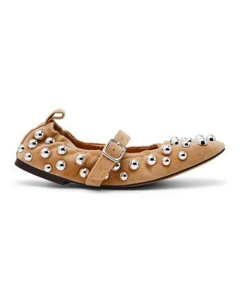 Pantofi Mary Jane din piele intoarsa cu nituri Sunrays, Maro nisip