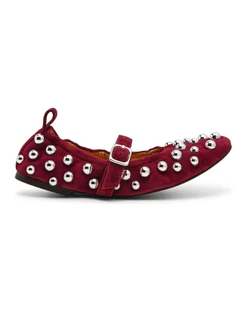 Pantofi Mary Jane din piele intoarsa cu nituri Sunrays, Rosu inchis