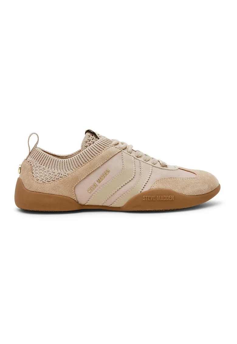 Pantofi sport de piele intoarsa cu insertii din material textil, Maro nisip,