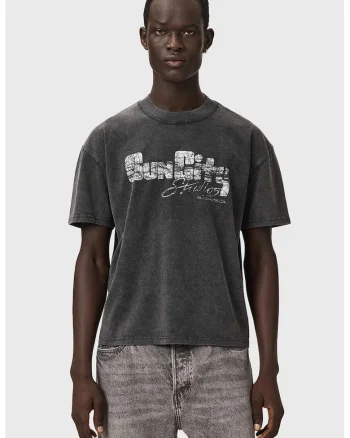 Tricou cu maneci cazute si aspect decolorat, Alb/Gri inchis