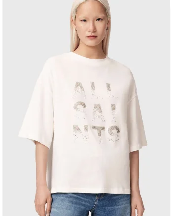 Tricou din bumbac cu broderie logo cu margele, Bej deschis