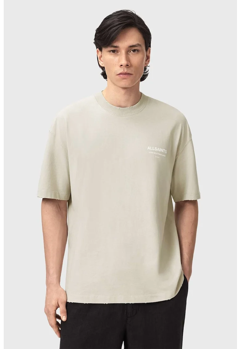 Tricou supradimensionat cu imprimeu text, Alb/Bej