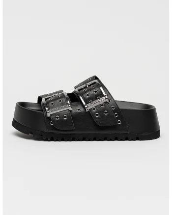 Papuci flatform cu catarama Jane Ari, Negru