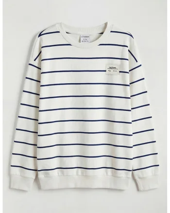 Bluza de trening din bumbac cu dungi, Alb/Bleumarin