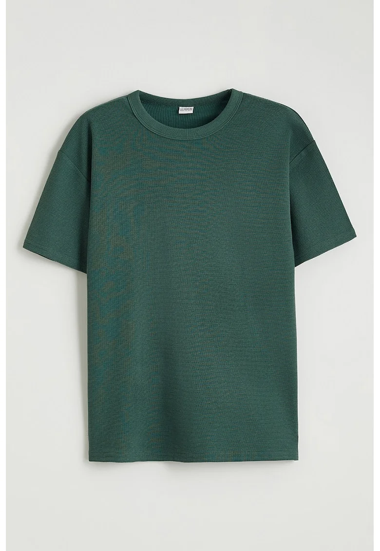Tricou din amestec de bumbac cu maneci cazute, Verde inchis