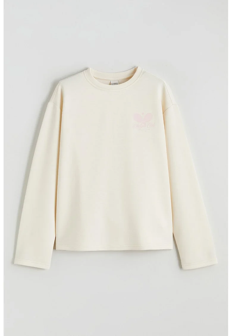 Bluza cu decolteu la baza gatului si maneci cazute, Crem