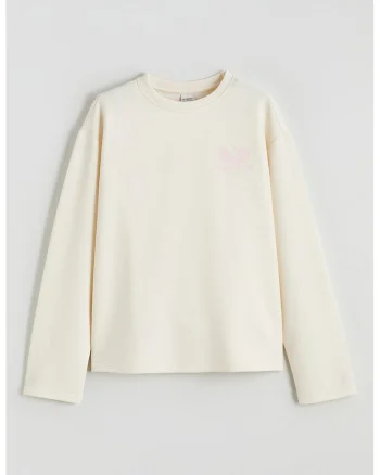 Bluza cu decolteu la baza gatului si maneci cazute, Crem