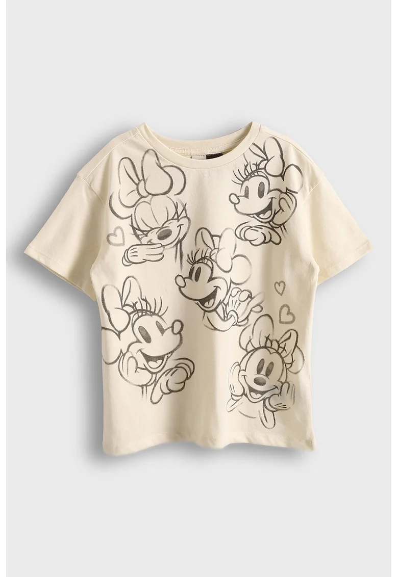 Tricou lejer cu imprimeu cu Minnie Mouse, Negru/Bej deschis