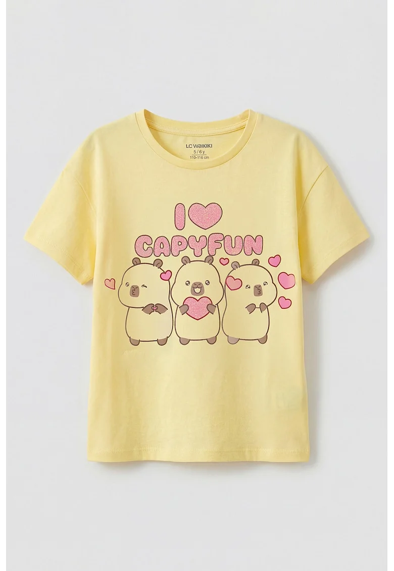 Tricou regular-fit cu design grafic, Galben/Roz