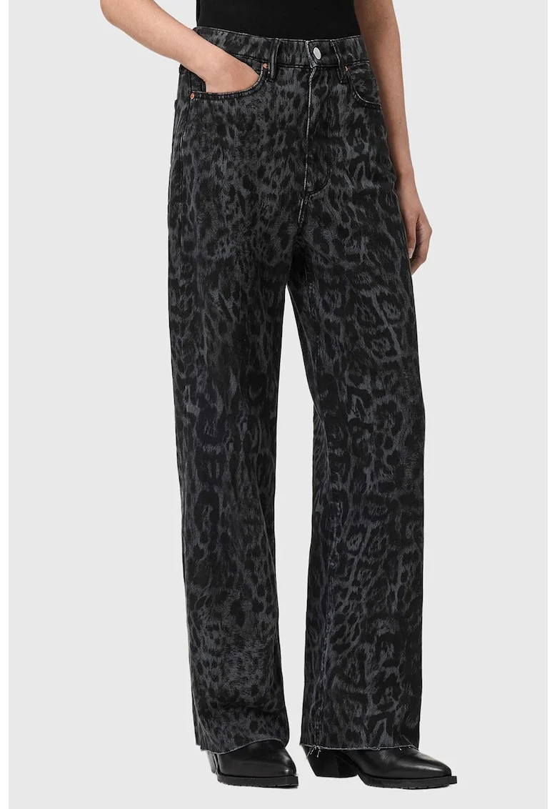 Blugi drepti din amestec de lyocell cu animal print, Negru/Gri