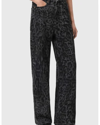 Blugi drepti din amestec de lyocell cu animal print, Negru/Gri