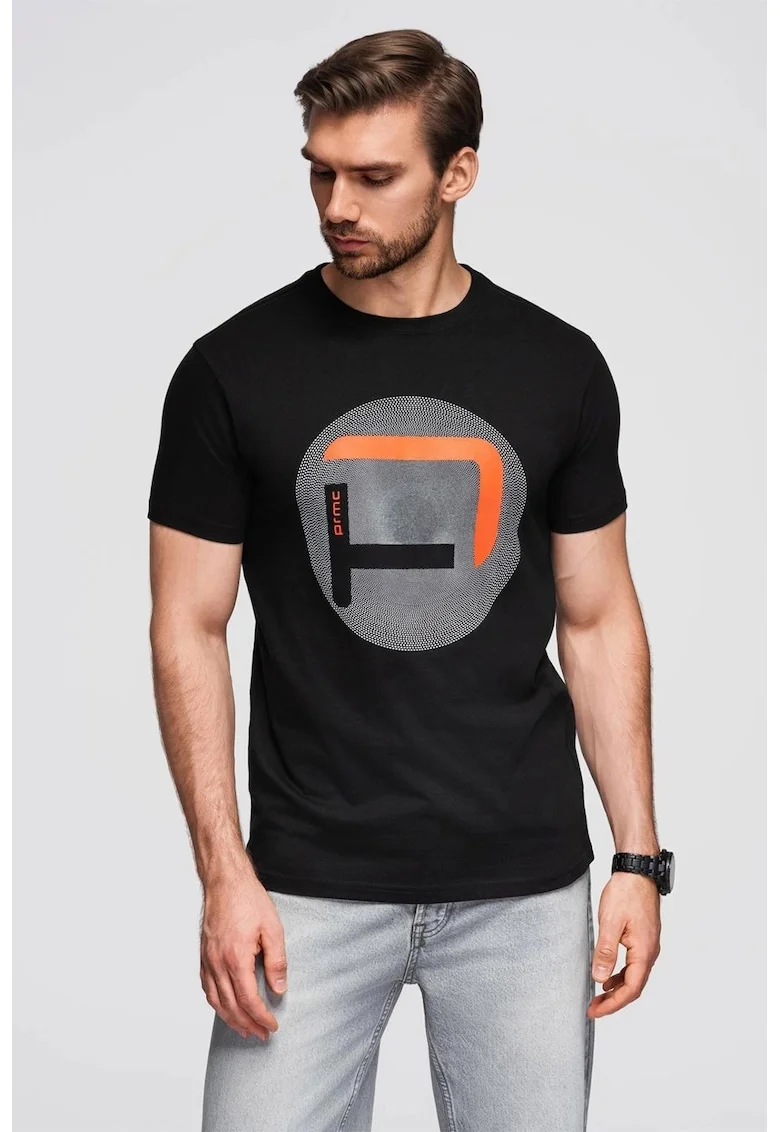Tricou regular fit cu imprimeu grafic, Negru/Gri/Portocaliu