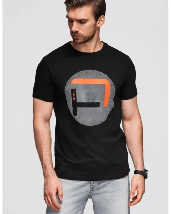 Tricou regular fit cu imprimeu grafic, Negru/Gri/Portocaliu