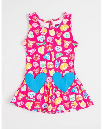 Rochie evazata cu model si aplicatii inima, Multicolor