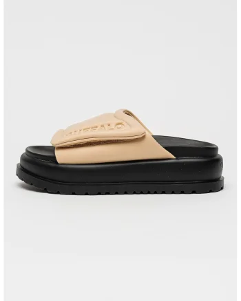 Papuci cu platforma si velcro Palma, Negru/Crem