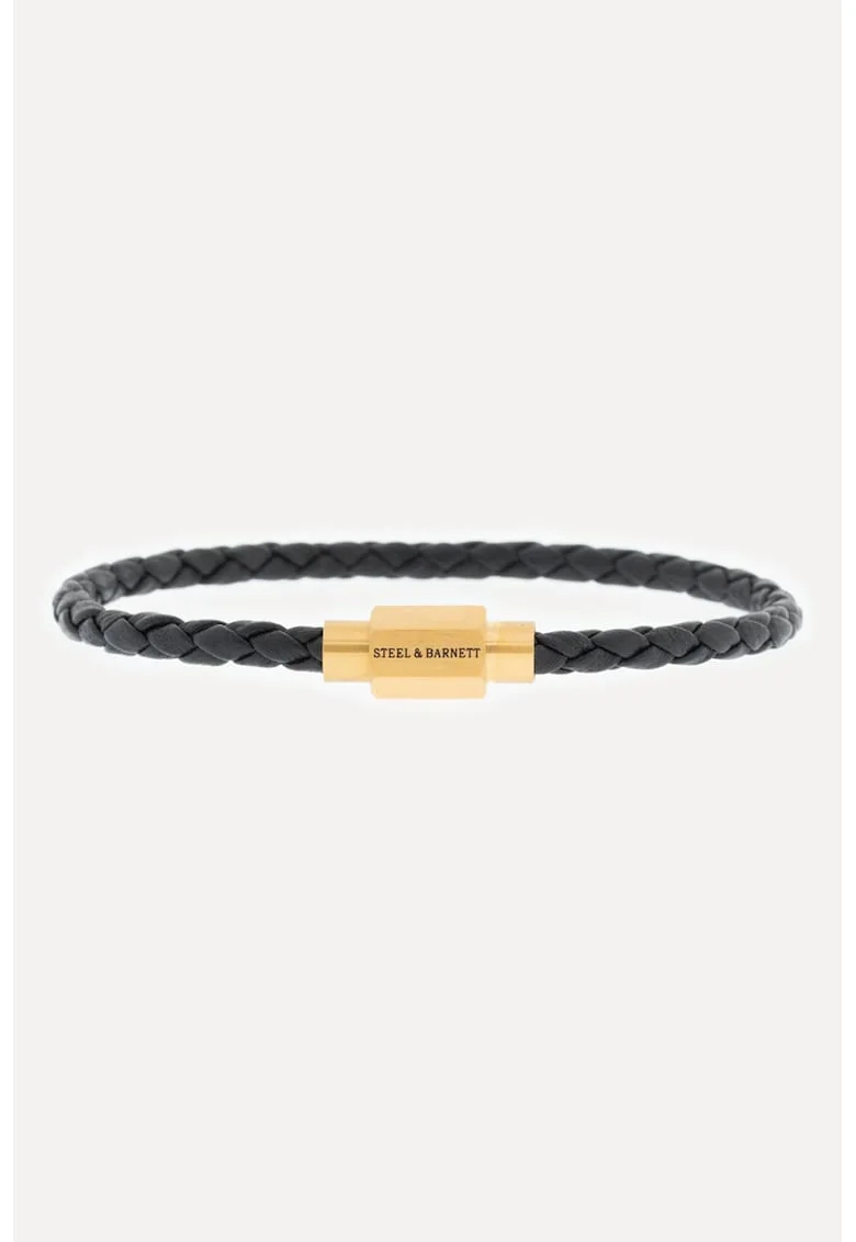Bratara de piele cu logo, Auriu/Negru