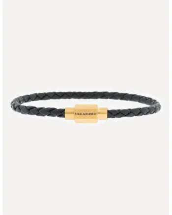 Bratara de piele cu logo, Auriu/Negru